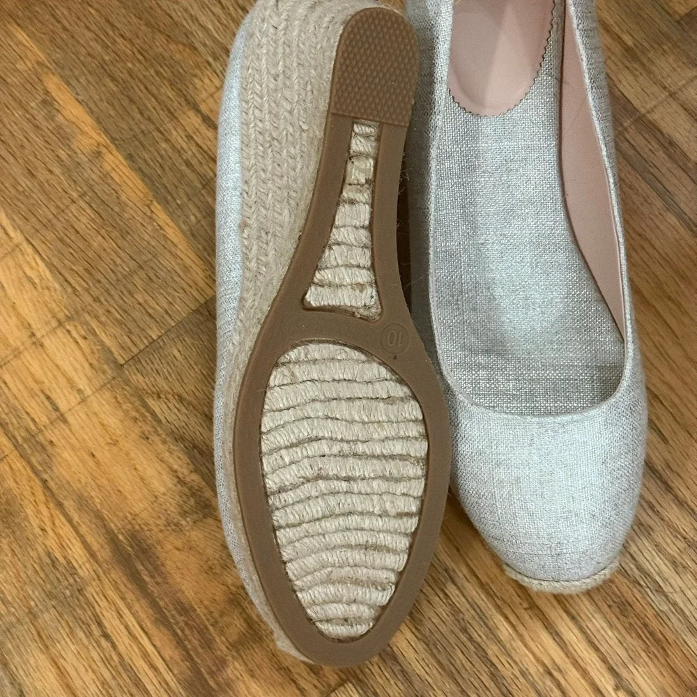 J. Crew Seville Espadrille Wedge Heels Linen Flax Canvas Beige Slip On Size 10